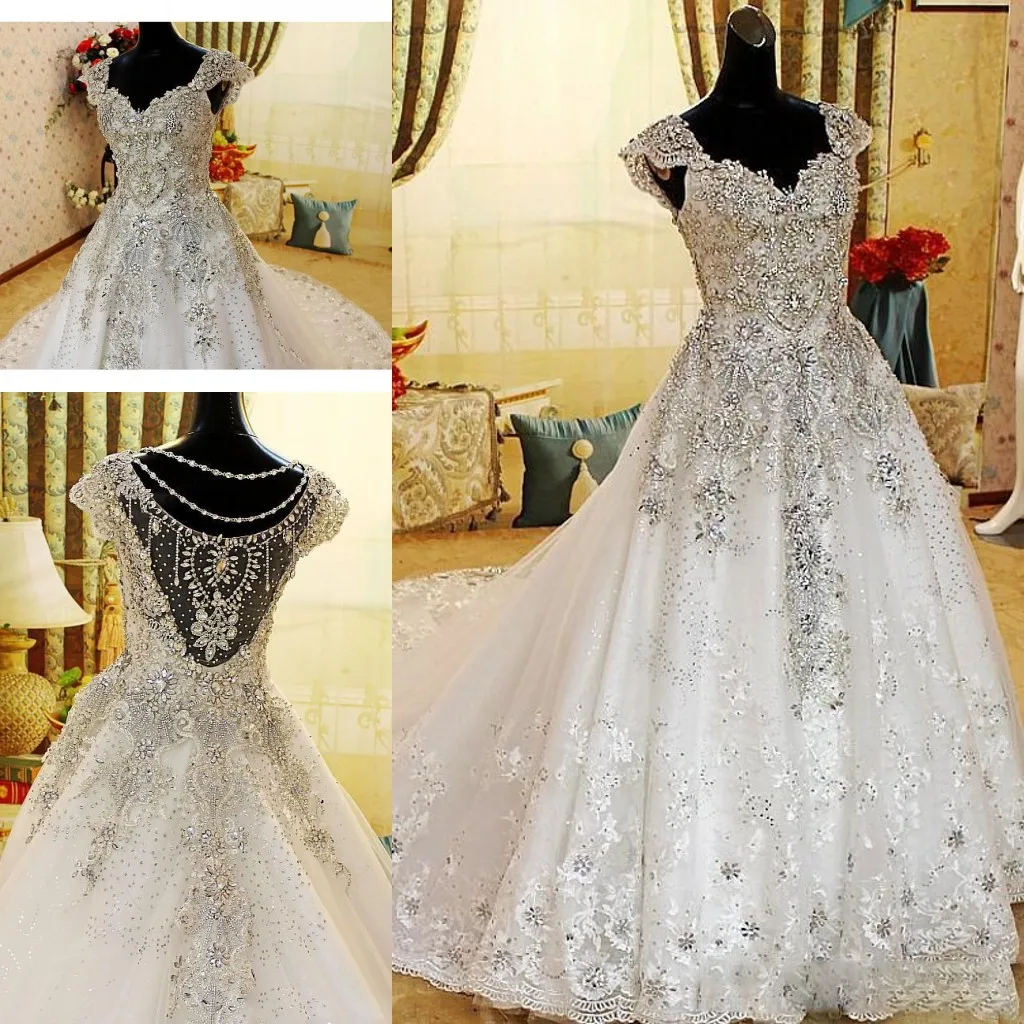 

Gorgeous Long Bridal Dress Crystals Vestido De Noiva Abendkleider Wedding Gowns Beading Custom Made Applique Bridal Gown