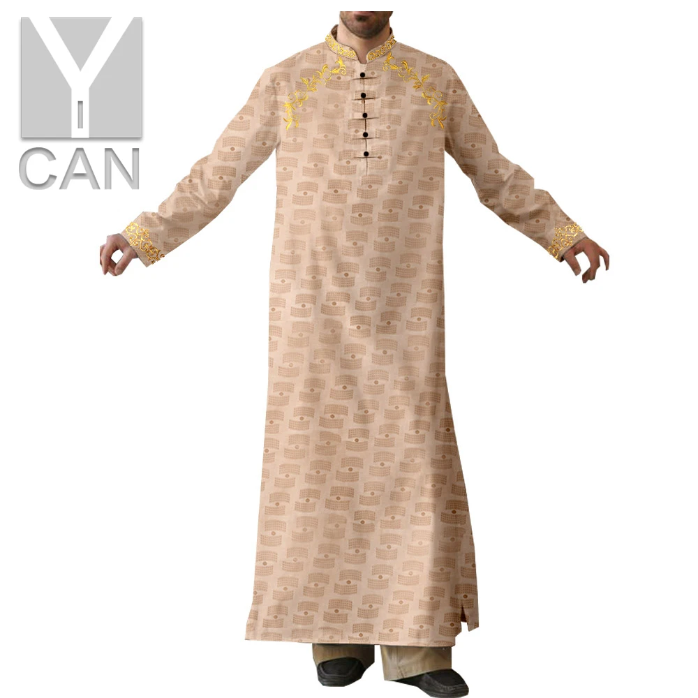 Y-CAN  Men s Jubba Thobe Muslim Fashion Texture Robe Long Sleeve Saudi Arab Lace Thobe Jubba Kaftan Islamic Clothing Y201002