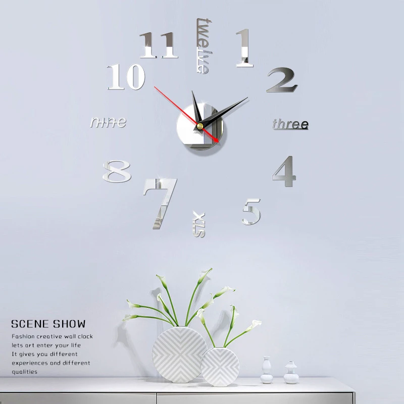 Современные большие настенные часы сделай сам 3D зеркальные наклейки с
