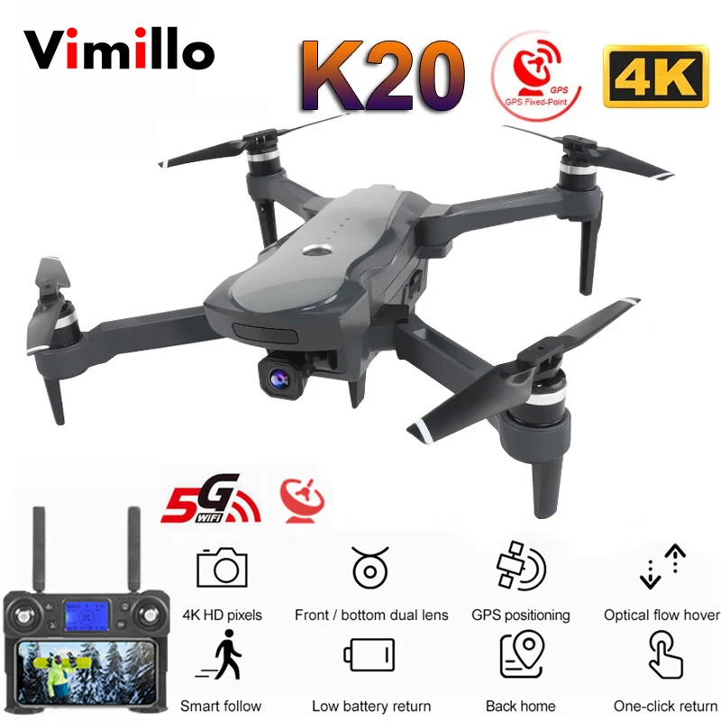 Vimillo K20 беспилотные летательные аппараты с 4K Камера двойной GPS WI FI видом от первого