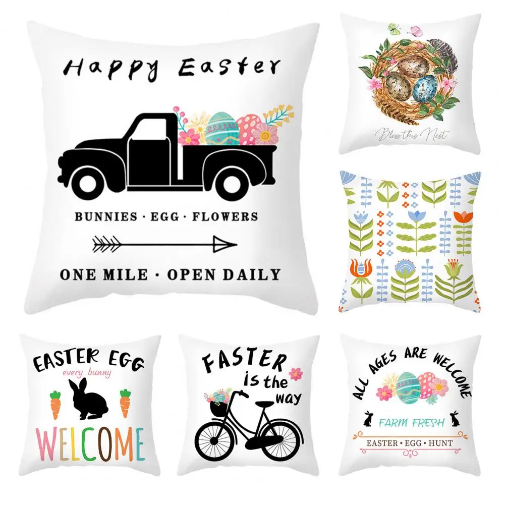 

Easter Bunny Garland Print Pillow Case Sofa Pillowslip Staff Gift Bedding Decor