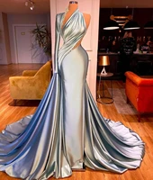 sexy evening gowns satin one shoulder long sleeve mermaid prom dresses beaded new arrival women formal celebrity dress