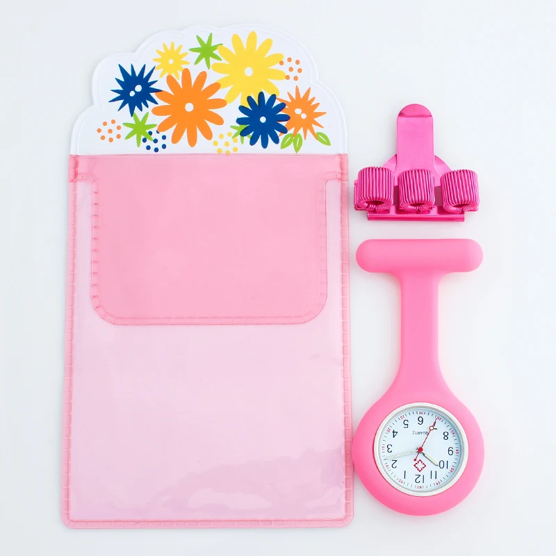 

Silicone Brooch Nurse Watch Pen-bag Fob Quartz Nurse Watch Pen Clips Blue Penholder Doctors Nurse Dedicated Practical Gift Pink