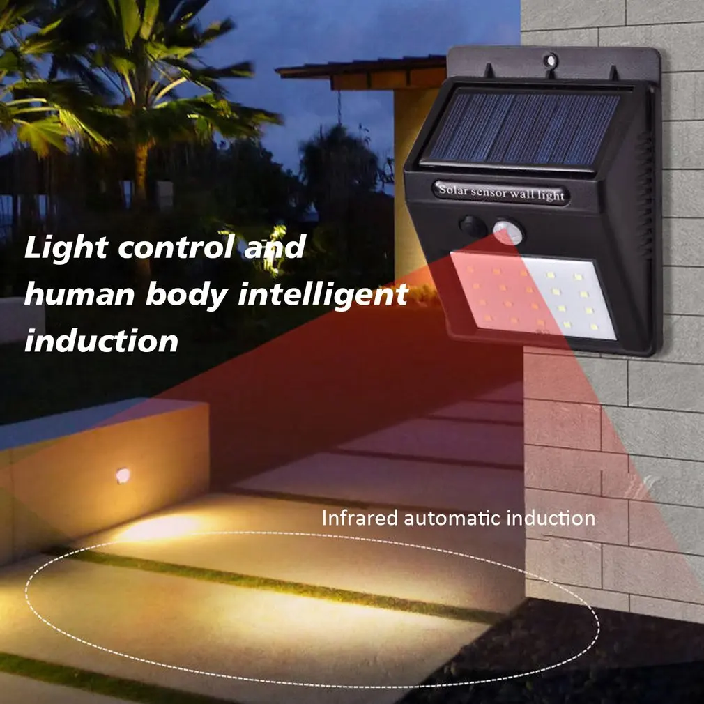 

Waterproof 20 LED Solar Sensor Lights HUMAN Motion Sensor Wall Light Outdoor Garden Yard Decorative Lamp