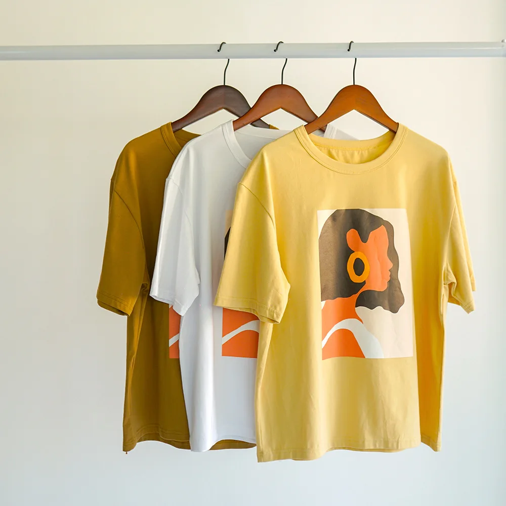 

2020 Summer Character T-shirts Fashion Girls Tops Short Sleeve Printing T-shirts Korean Women Clothes 95% Cotton T Shirt