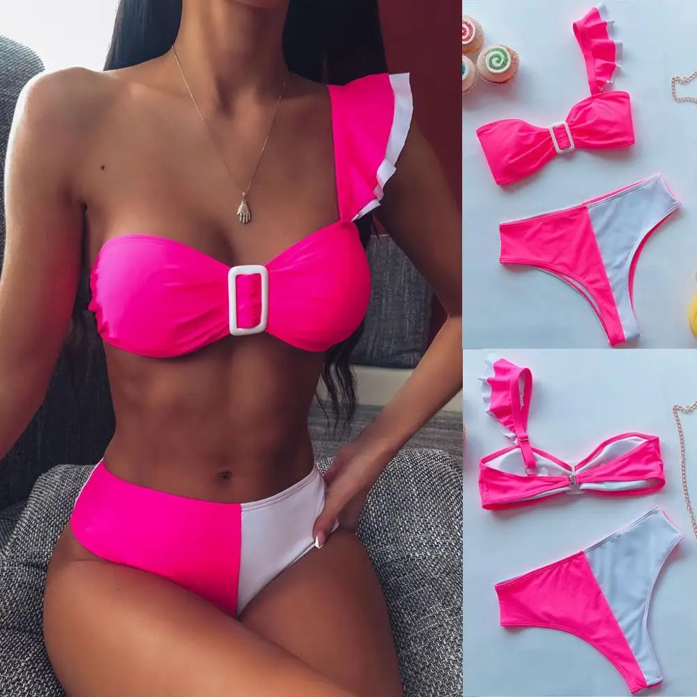 Сексуальный женский комплект бикини в стиле пэчворк с оборками пуш ап подушкой