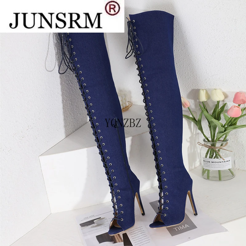 YQNZBZ весна осень новинка модные женские сапоги выше колена с открытым носком и
