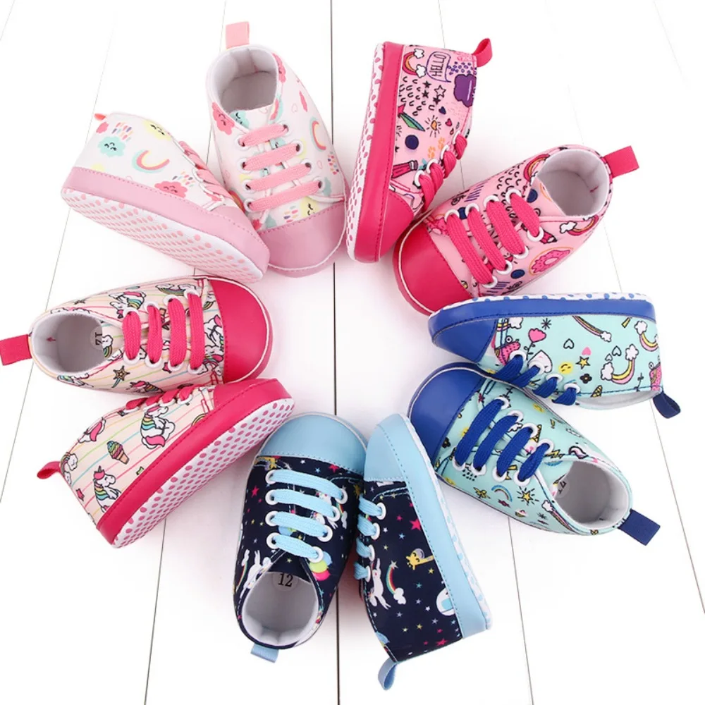 

Baby Boy Girls Autumn Spring Cartoon Canvas Pattern Casual Sneaker Shoes Lace-up Shoe Infant Soft-soled Toddler First Walkers