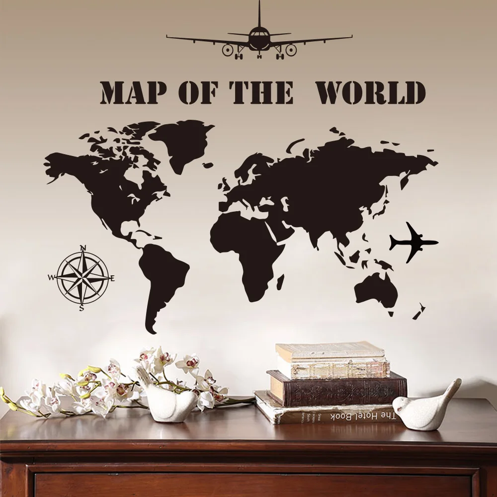 Черная карта мира виниловая настенная наклейка обои для спальни Декор домашний