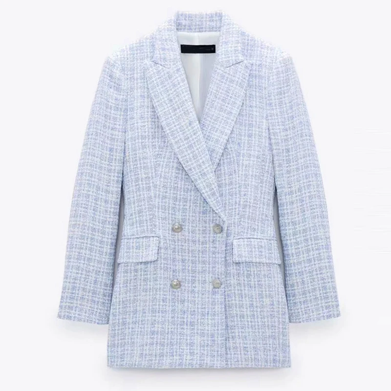 

ZAAHONEW 2021 Spring Autumn Women Vintage Plaid Tweed Blazer Coat Chic Button Office Lady Suit Jacket Casual Outwear Tops Female