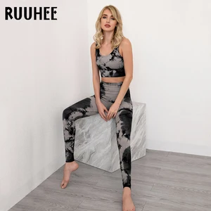 Комплект для йоги RUUHEE, бесшовный, с высокой талией, леггинсы и бюстгальтер