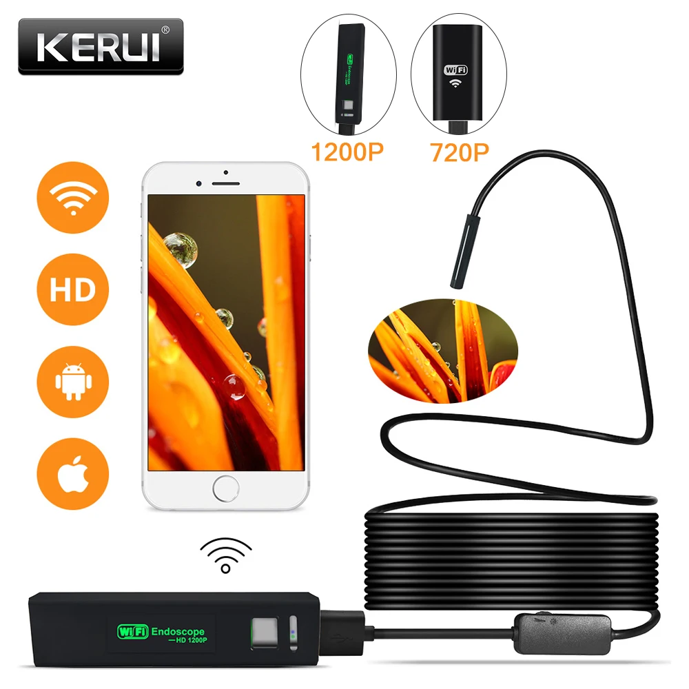 KERUI wifi эндоскоп камера Мини водонепроницаемый мягкий кабель Инспекционная камера 8 мм 1 м USB эндоскоп бороскоп IOS эндоскоп для Iphone