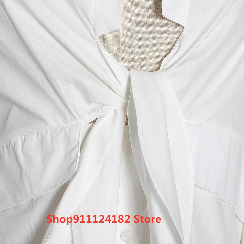 

European and American Sexy Shirt Dress 2021 Spring New Women's White Lantern Sleeve Mid-Length Dress Women