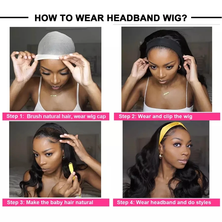 

Long Water Wave Headband Wig Synthetic Curls Wigs for Black Women Grip Headband Scarf Headwraps Hair Wig None Replacement