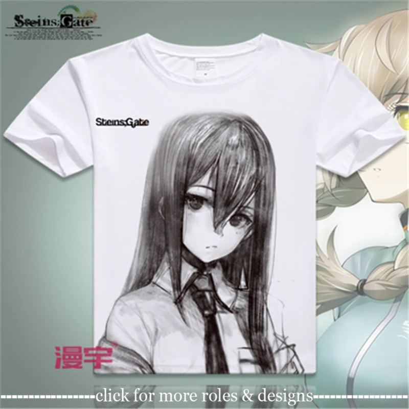 Костюм для косплея Майуши Макисе Курису из Steins Gate, футболка с коротким рукавом для взрослых и детей.