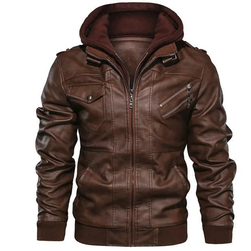 Style 1Coffee 77City Killer, зимняя мотоциклетная кожаная куртка, Мужская ветровка с капюшоном, Куртки из искусственной кожи, верхняя одежда, пальто из искусственной кожи, мужской дропшиппинг - Цвет: Style 1Coffee