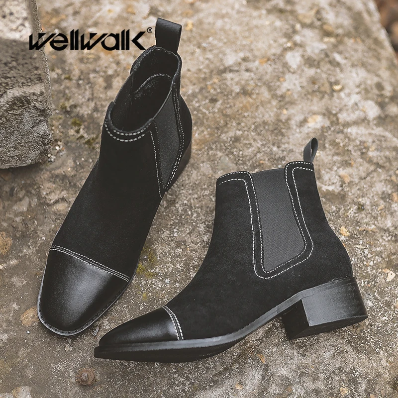 Дизайнерские ботинки Челси женская зимняя обувь на не сужающемся книзу