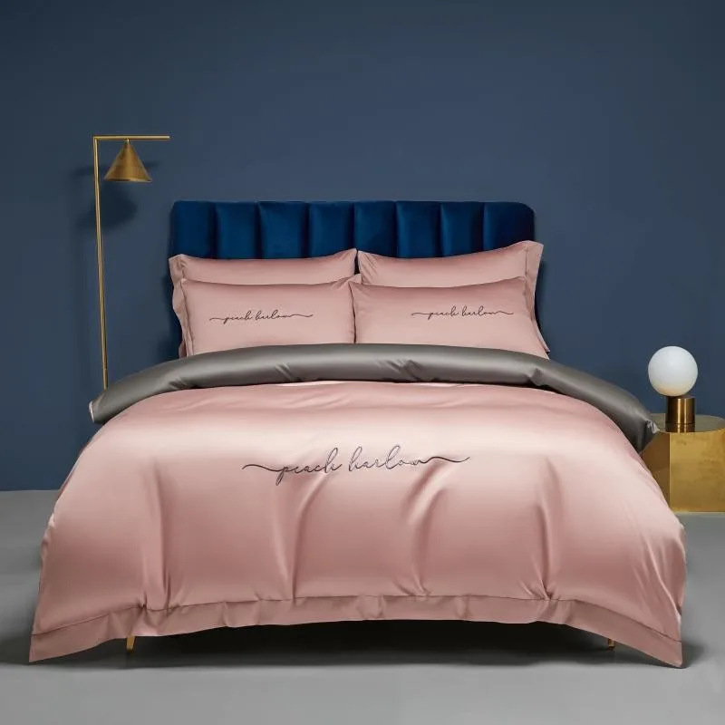 

4Pcs 100%Cotton Duvet Cover Bed Sheet Pillowcases Embroidery Full Queen with Zipper Corner Ties Soft for all Season Easy Care