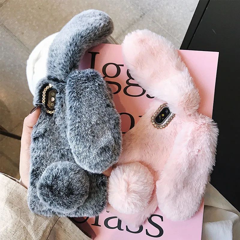 Cute Rabbit Ear Hair Furry Phone Case For iPhone 11 pro X XR XS Max 7 8 Plus 6 6S 5 5S SE 5C 4 Soft Girl Warm Cover |