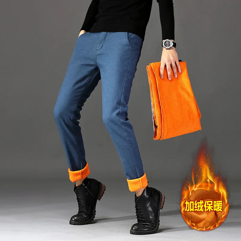 Мужские Зимние флисовые плотные теплые повседневные брюки мужские деловые