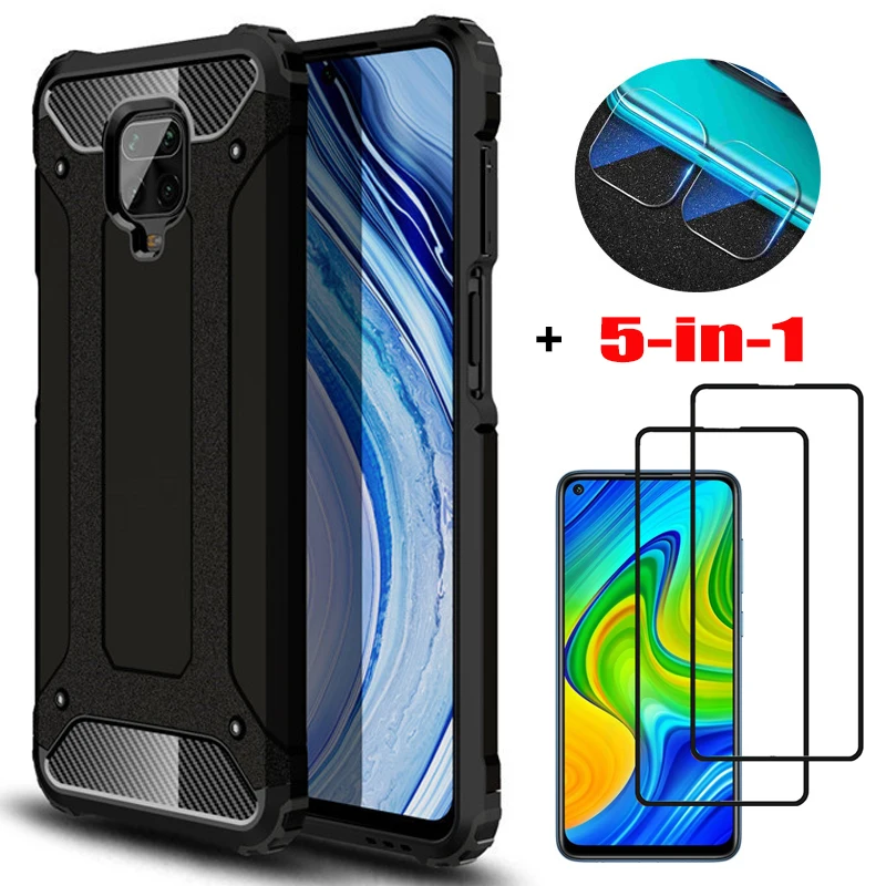 

5-in-1, glass + armor case for redmi+note+9pro xiaomi 8t silicone anti-shock cover redmi 9s note 8 pro bumper case redminote 8pro xaomi redmi note 9 s case cover redmi note 9 pro xiomi note8t phone cases note9