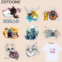 zotoone cute cartoon cat patches camera stickers iron on transfers for clothes t shirt heat transfer accessory appliques f1