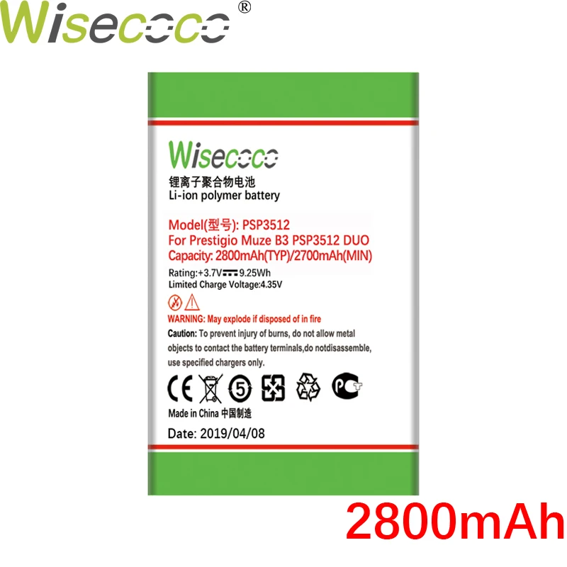 PSP3512 2800mAh WISECOCO Высокое качество 2300 мАч батарея для Prestigio Muze B7 B3 PSP7511 PSP3512 DUO мобильный телефон с номером отслеживания - Цвет: PSP3512 2800mAh