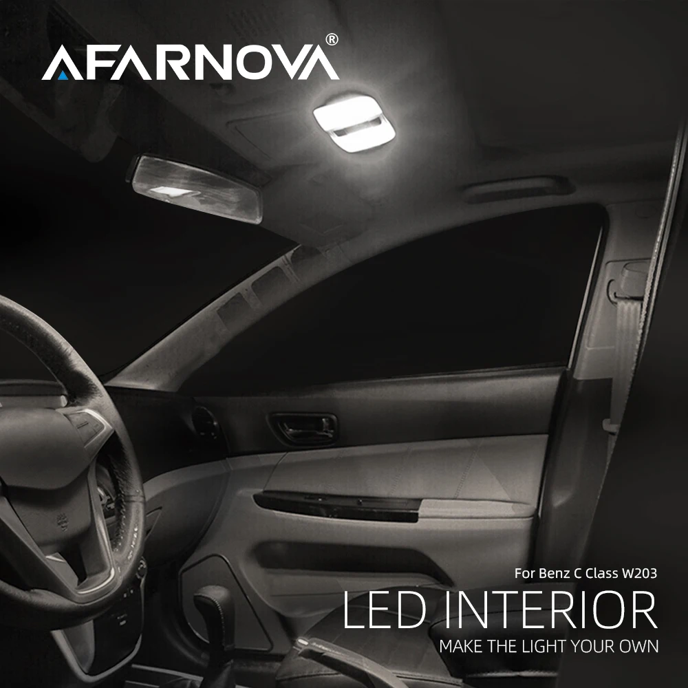 

Afarnova Canbus LED Interior Lighting Kit for Benz W203 C Class 2000-2007 Map Dome Vanity Mirror Trunk License Plate Number Lamp