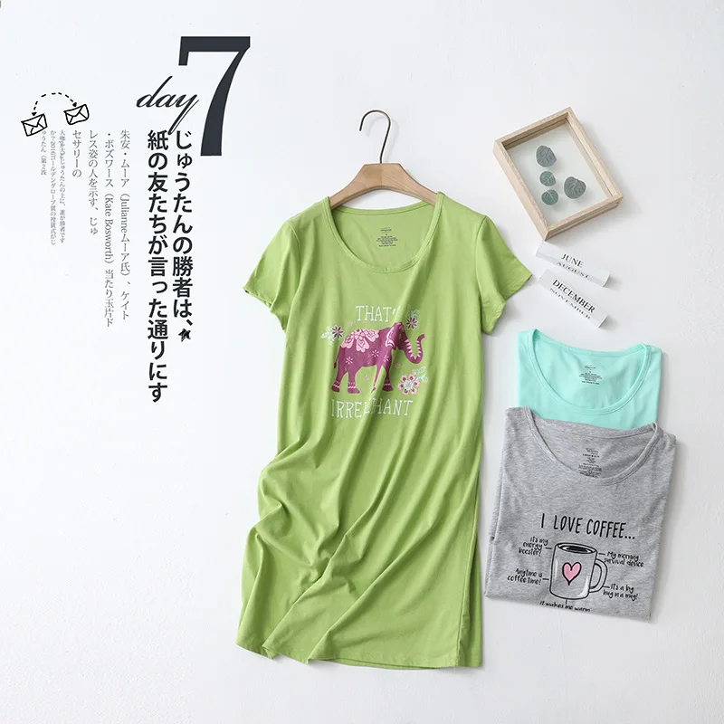 

Ночная рубашка женская тонкая, хлопковая дышащая, с коротким рукавом, с мультяшным принтом, эластичная, большие размеры, на лето