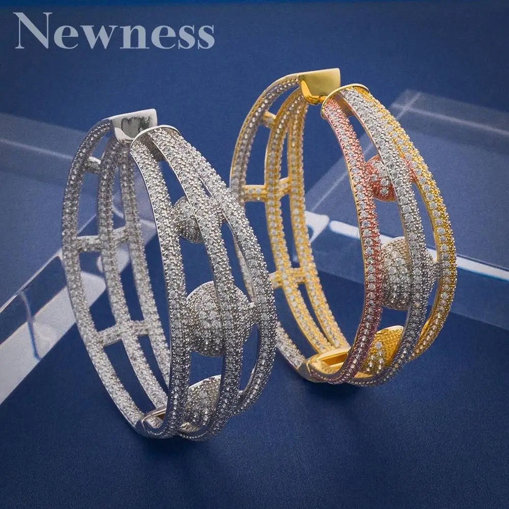 

Newness Full Cubic Zirconia trendy Geometric bamboo Hoop Earrings For Women Accessories Earrings Jewelry