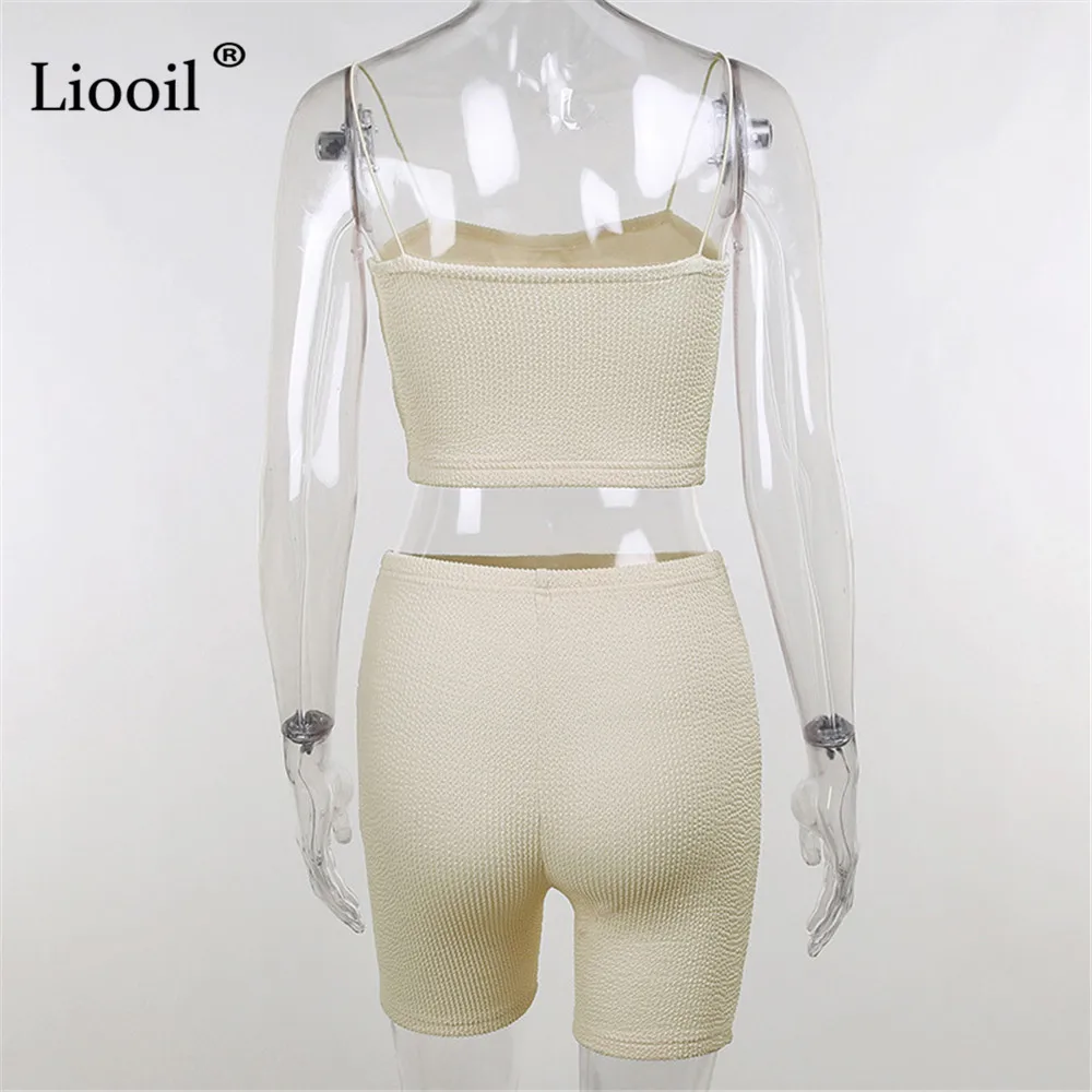 

Liooil Apricot Two Piece Tight Sets Sexy Corset Tank Tops And Shorts Patchwork Sleeveless High Waist Women 2pcs Outfits Sets