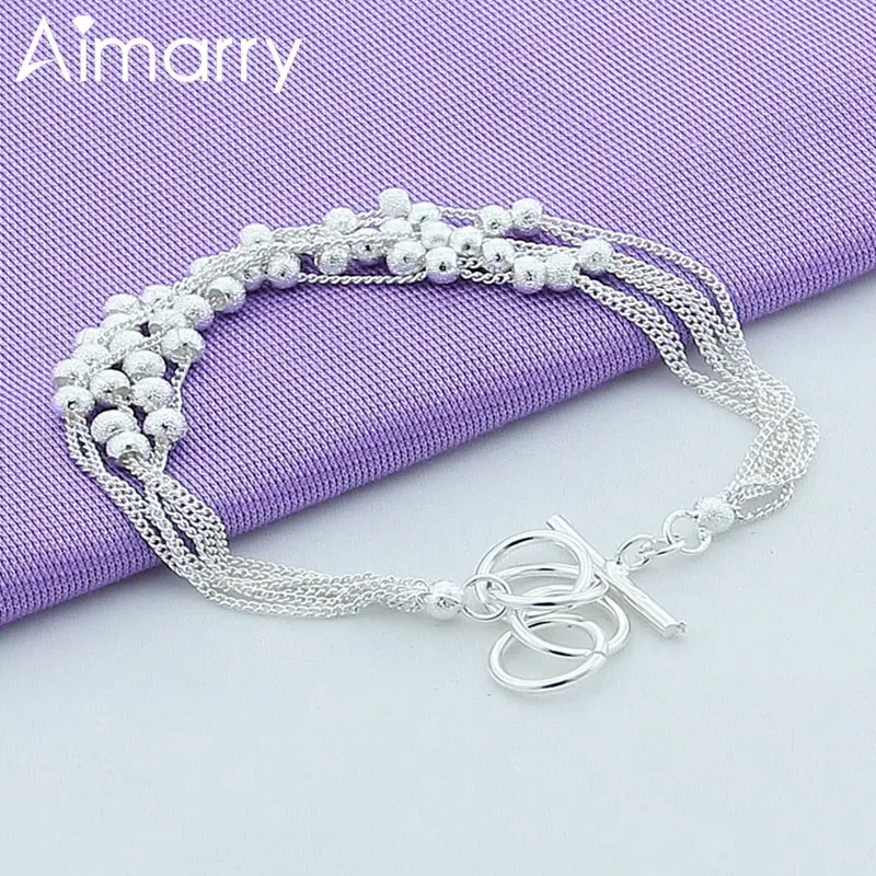 

Aimarry 925 Sterling Silver Multi-Line TO Chain Matte Bead Bracelet For Women Party Wedding Anniversary Gifts Fashion Jewelry