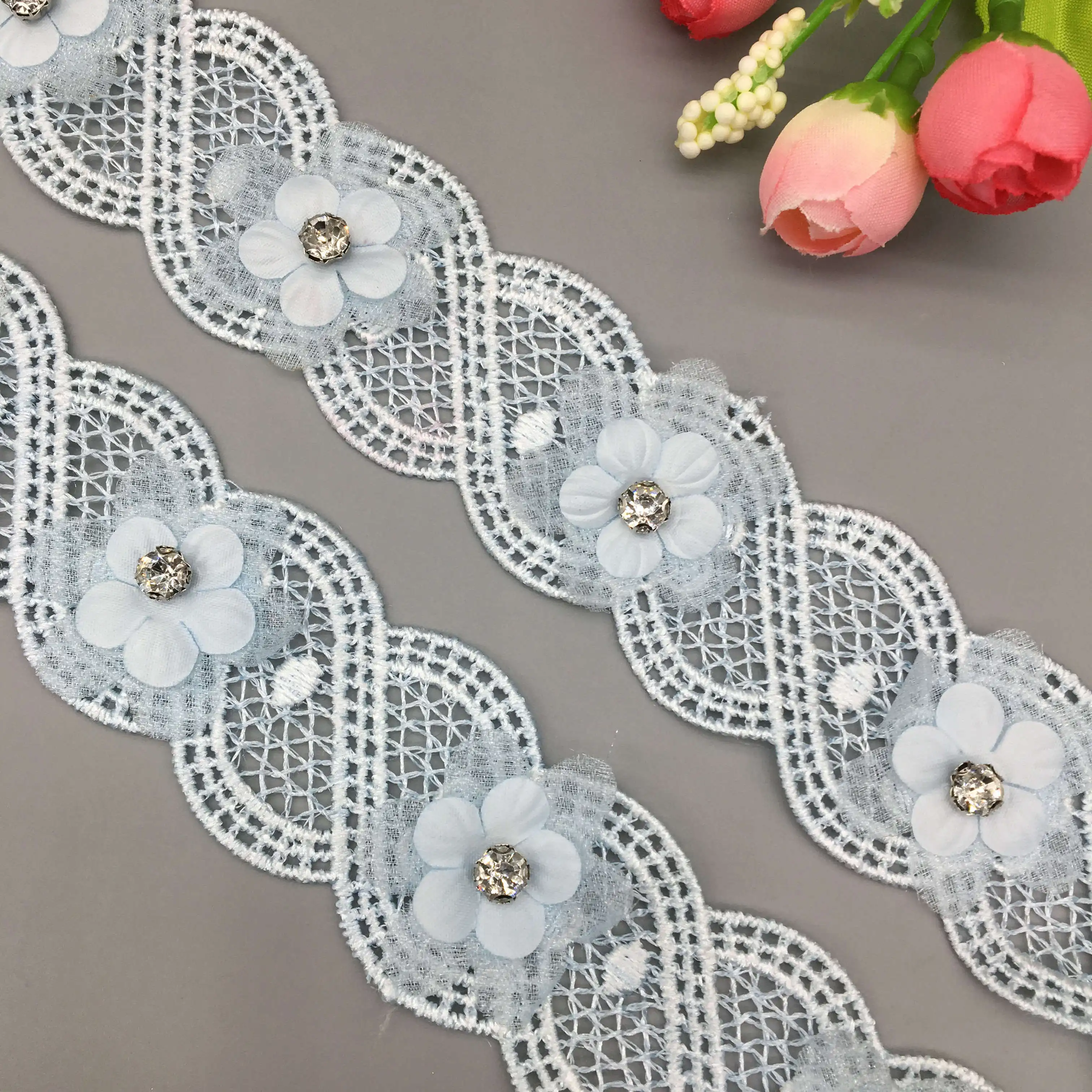 1 yard Blue Centipedes Pearl Diamond Lace Trim Ribbon Fabric Embroidered Applique Patchwork Handmade DIY Wedding Sewing Craft | Дом и сад