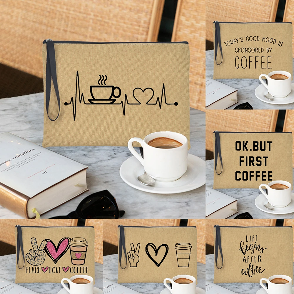 

Peace Love Coffee Fashion Ladies Clutch Bag First Coffee Lifeline Mom Life Casual Shopping Reusable Wristlet Bags Handbag Purses