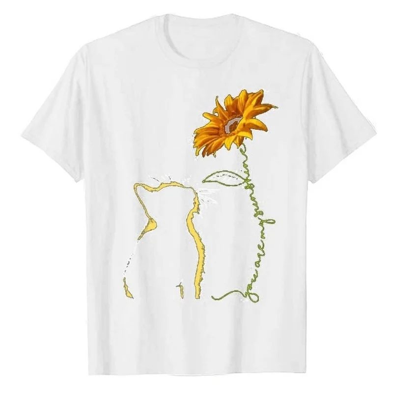 

DOMIRICA Oversized T-shirt Summer Top Design Cat Sunflower Pattern Printed Short-sleeved T-shirt Casual Loose Women's T-shirt