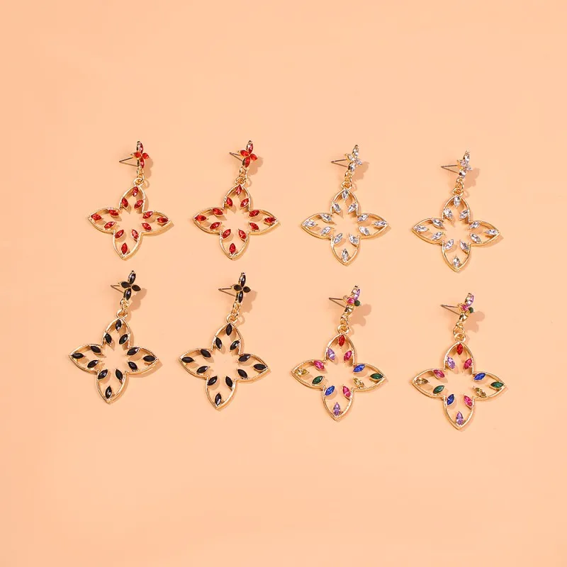 Fashion Rhinestone Tiny Cross Drop Earrings For Women Party Jewelry Chic Clover Flower Dangle Accessories Female E7564 | Украшения и