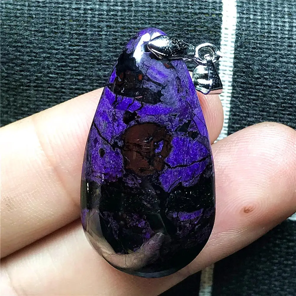 

Top Natural Royal Purple Sugilite Necklace Pendant For Woman Man Crystal 34x18x7mm Beads Silver Anticancer Stone Jewelry AAAAA
