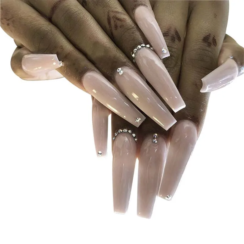 

24Pcs Long French False Nail Gradient Fake Nails With Glue Press On Nail Tips With Rhinestones Ballet Nail Tips Nail Art Tool