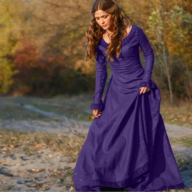 Women Medieval Dress Renaissance Vintage Style Gothic Floor Length Cosplay Dresses (Without Belt) |