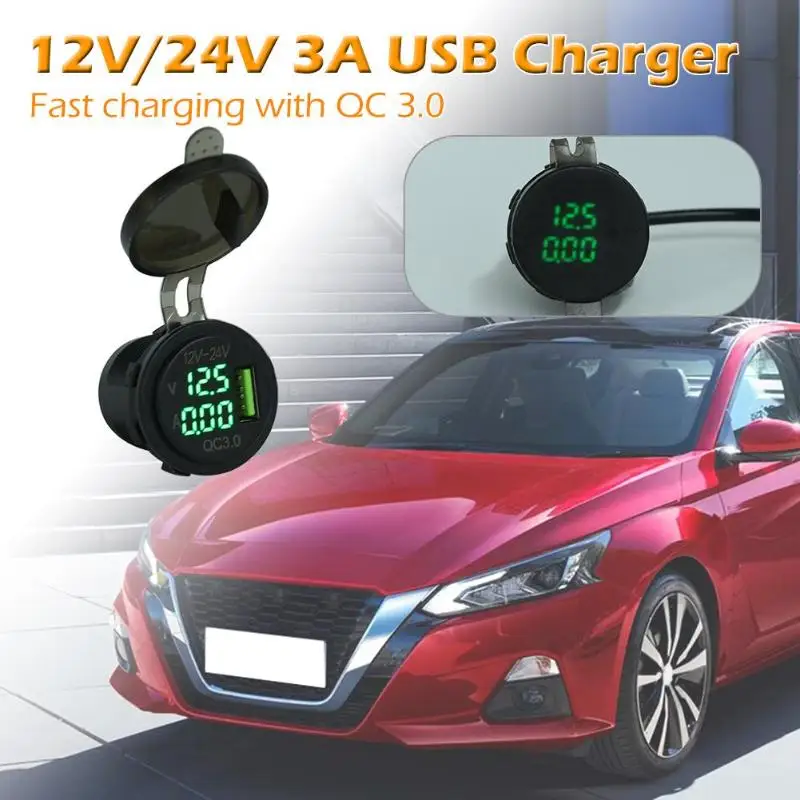

Durable USB Car Charger Delicate Design 3A QC 3.0 USB Car Charger Power Socket Adapter for Auto Motorcycle Boat 12V-24V