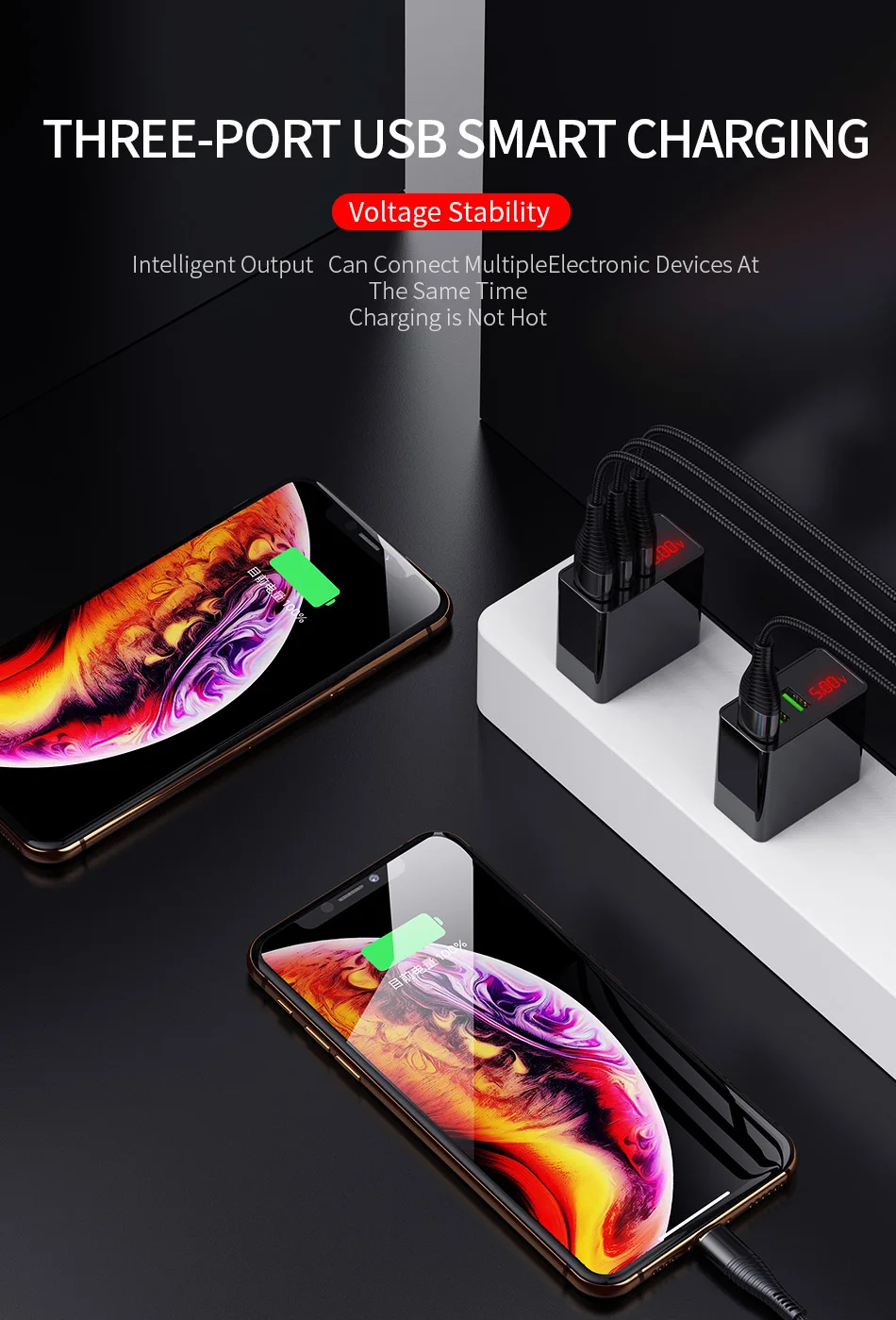 Gtwin 3A светодиодный дисплей USB зарядное устройство Quick Charge 3,0 EU US мобильный телефон 3 порта быстрое настенное зарядное устройство для iPhone 11 XS 7 samsung Xiaomi