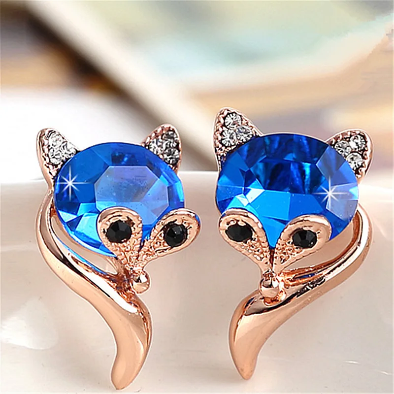 Милые Кристальные синие серьги в виде лисьей морды для женщин ювелирные изделия