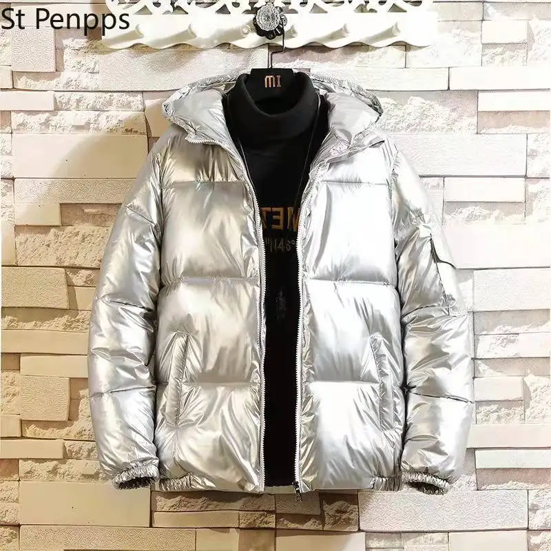 Женский пуховик зимняя Глянцевая Серебристая/черная/Золотистая/синяя парка с