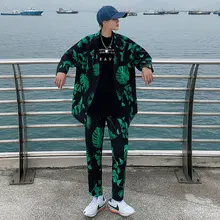Fashion 2021 Men's Printing Suit Sets Short Sleeve Jacket Casual Pants Korean Trendy Streetwear Spring Summer Clothing Man (3)
