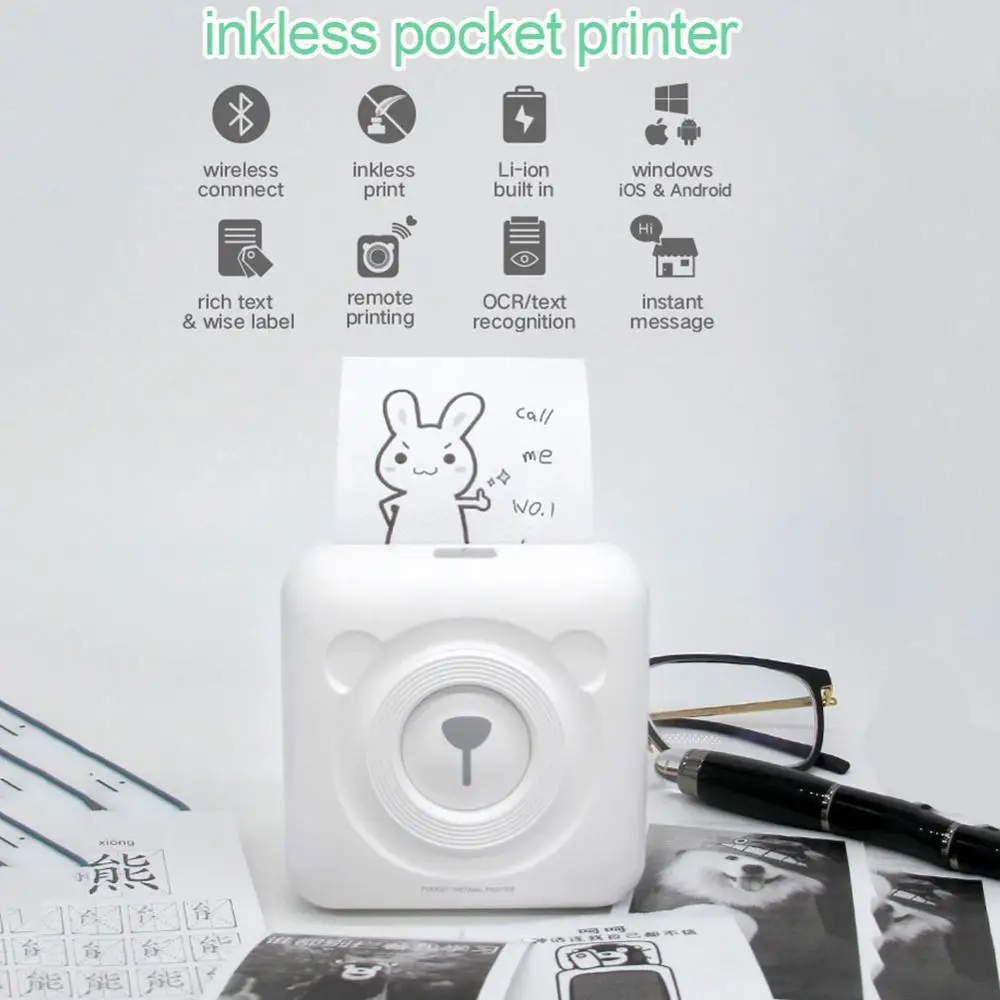 Карманный фотопринтер Bluetooth совместимый беспроводной термопринтер портативный