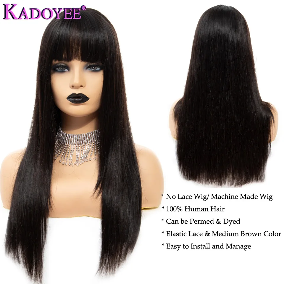 Парик из человеческих волос KADOYEE с челкой бразильские волосы Remy прямые парик