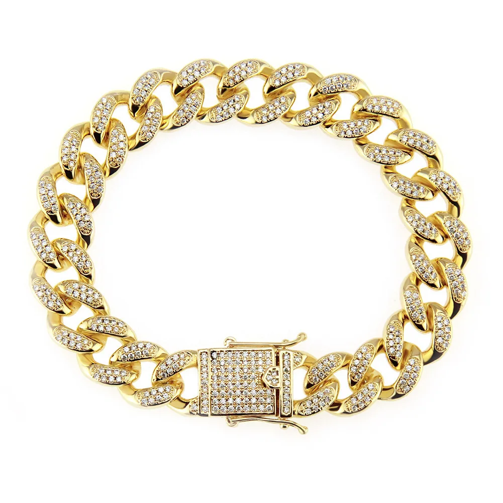 

2021 2020Hip hop Bracelet hand ornament Rhinestone rap CUBAN CHAIN trendy personality men's Bracelet