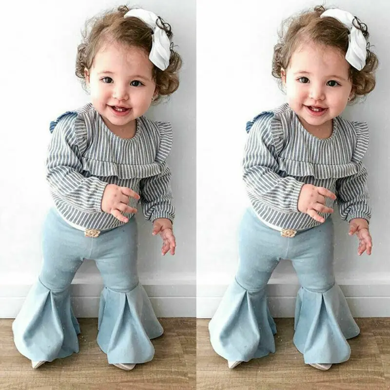 Детский комплект для маленьких девочек полосатый топ с рукавами крылышками