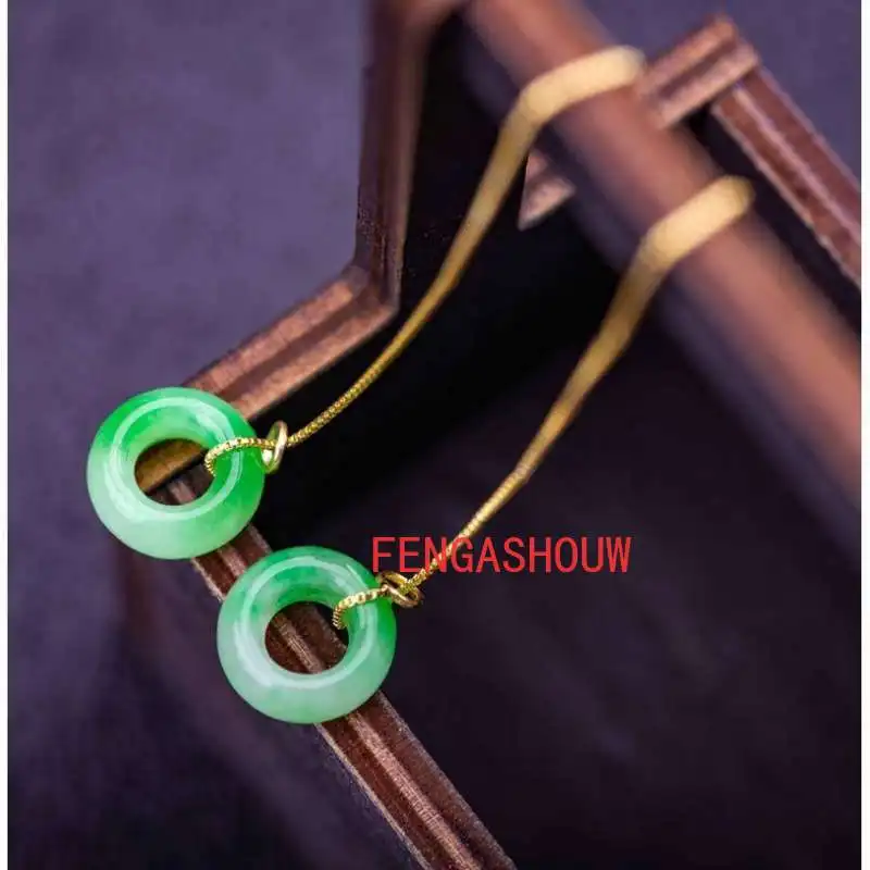 

Natural Green Floating Flower Buckle Jade Earline Charm Jewellery Hand-Carved Earring for Women Men Fashion Accessies