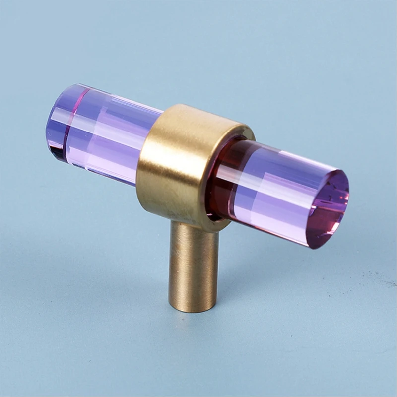 

Creative 5 Set Cabinet Knobs T Bar Glass Brass Modern Drawer Pulls Blue/Chocolate /Purple/ Pink/ Lucency/Green/Gold